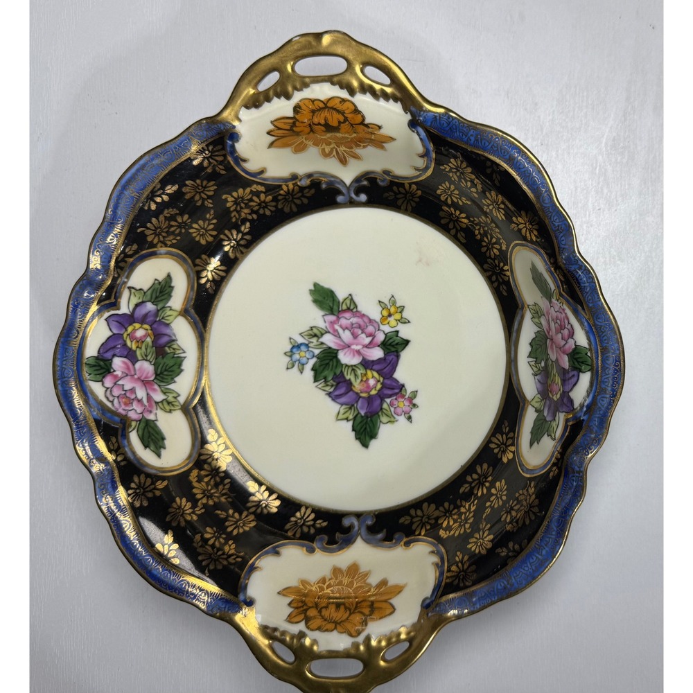 Antiique Noritake Hand Painted Art Nouveau Floral Gold Gilt Serving Dish‎ Bowl